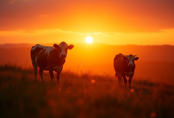 Kühe auf der Weide bei Sonnenuntergang