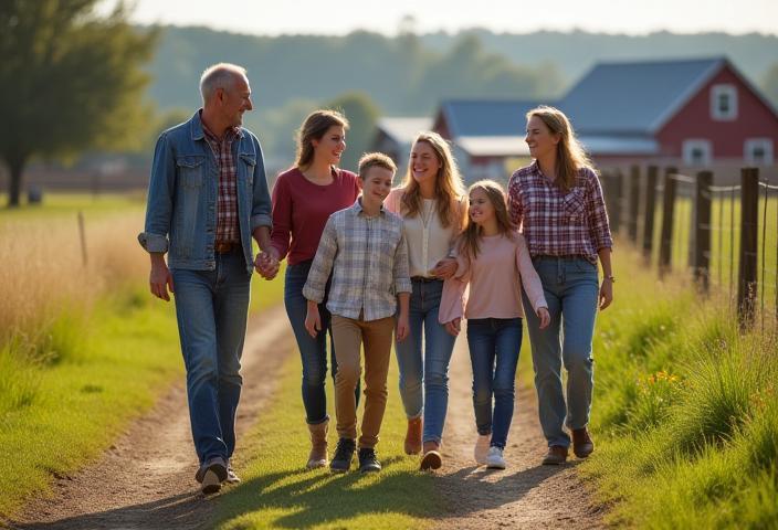 Familiengruppe auf Hofrundgang