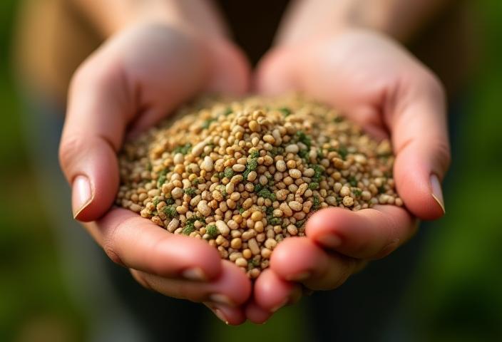 Hände halten frisch gemischtes Bio-Futter